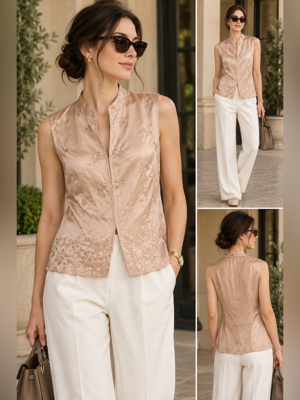 RARE Vintage Loft 100% Silk Embroidered Vest Top - Mandarin Collar Size 6
